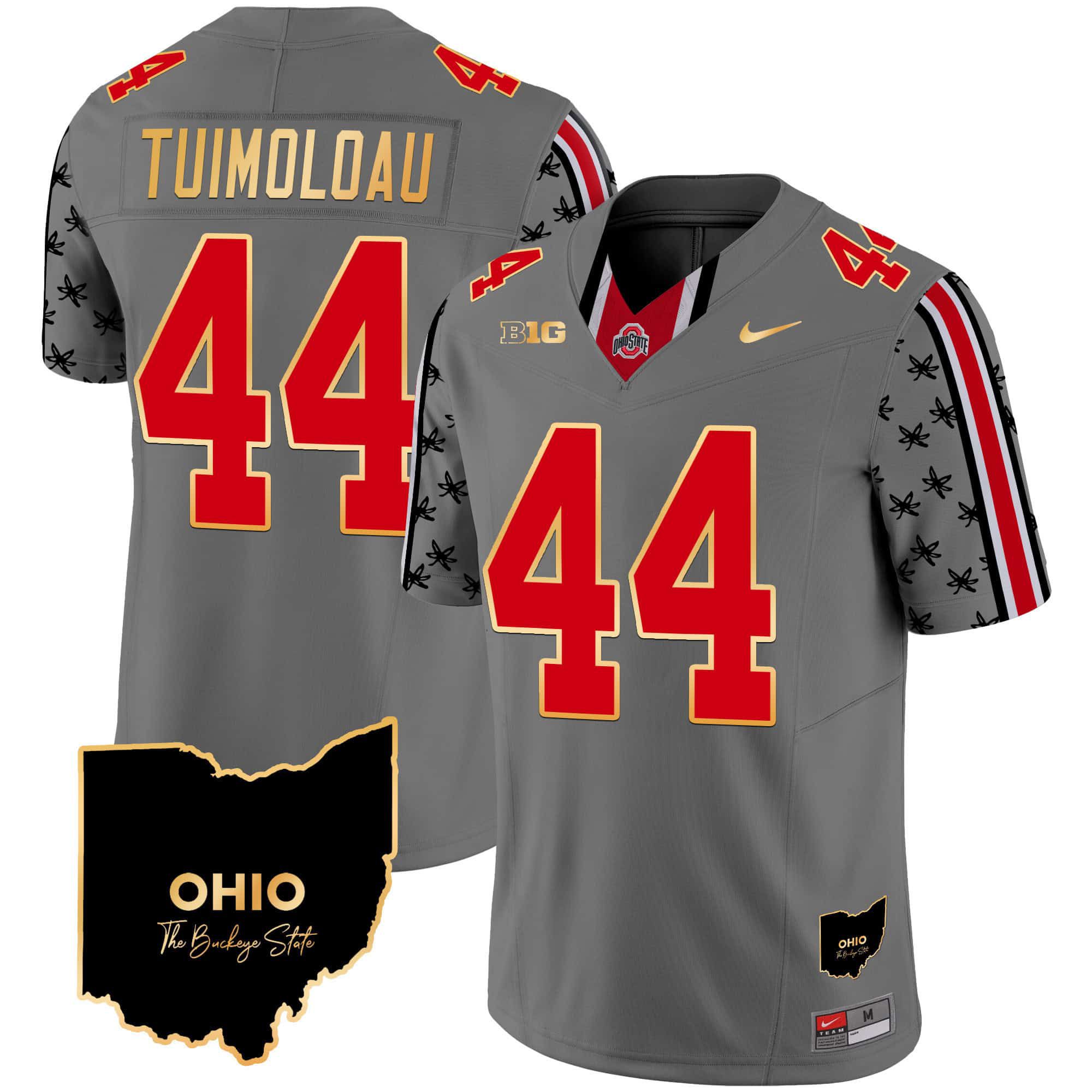 Men Ohio State Buckeyes #44 Tuimoloau Grey 2024 Nike Home Patch Gold Trim Vapor Limited NCAA Jersey->women nfl jersey->Women Jersey